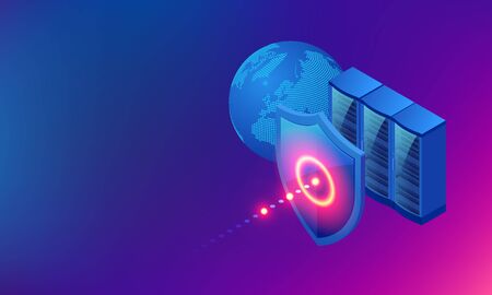 Hacker attacking server or database. Network security, Database secure and personal data protection.のイラスト素材