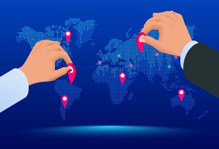 International Business, Global logistics network, shipping, and worldwide delivery business concept. Isometric illustration.のイラスト素材