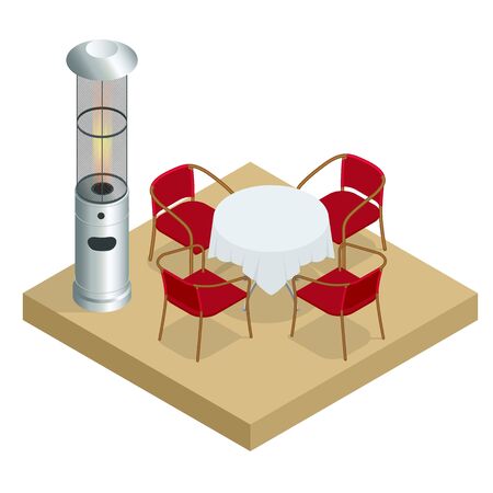 Electric Gas Patio Heater. Isometric Best Patio Heaters for Your Garden, Bars, and Restaurants.のイラスト素材