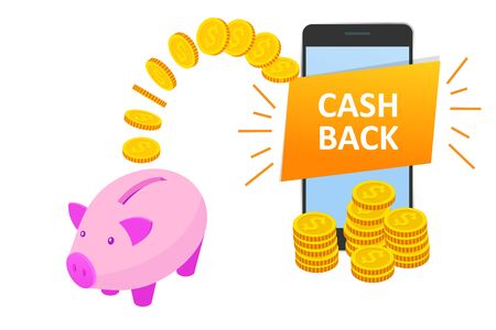 Isometric Cashback and Saving Money Concept. Money Refund. Digital Payment or Online Cashback Service. Electronic invoice.のイラスト素材
