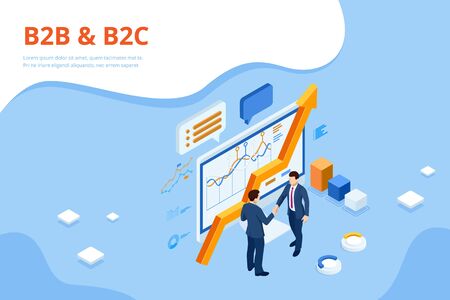 Isometric Business to Business Marketing, B2B Solution, business marketing conceptのイラスト素材