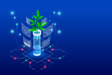 Isometric concept of laboratory exploring new methods of plant breeding and agricultural genetics.のイラスト素材