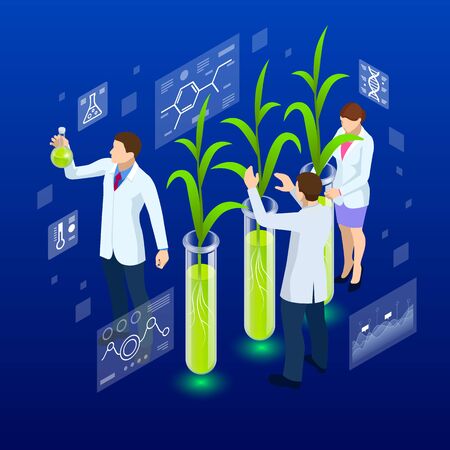 Isometric concept of laboratory exploring new methods of plant breeding and agricultural geneticsのイラスト素材