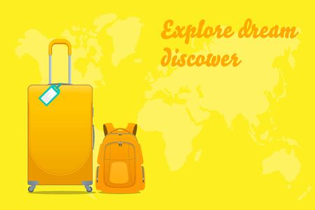 Isometric Tourism and Booking App concept. Travel equipment and luggage on a mobile laptop touch screen. Travel and tourism background.のイラスト素材