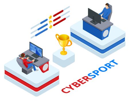 Isometric Cybersport or Electronic Sports, E-sports, or eSports, sports competition using video games. Organized multiplayer video game competitions.のイラスト素材