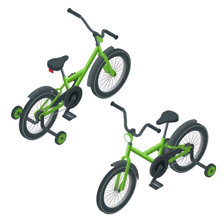Isolated icon of isometric kid's bicycle on white backgroundのイラスト素材