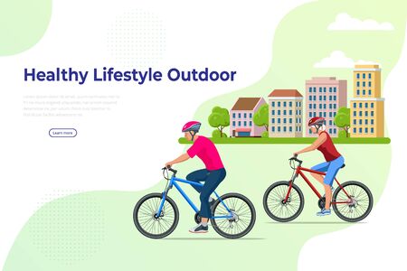 Family outdoor activity. Happy family concept. Healthy Lifestyle Outdoor. Bicycle isometric seniors people.のイラスト素材
