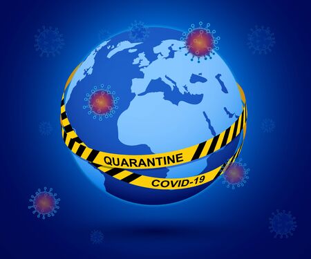 Coronavirus Covid-19, staying at home with self-quarantine to help slow outbreak and protect virus spread. Save the Planet from coronavirus.のイラスト素材