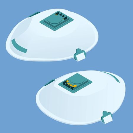 Isometric Medical mask N95, ffp2 and coronavirus protection isolated on a white background. Face mask protection against, virus, flu, coronavirus. Health care and surgical.のイラスト素材