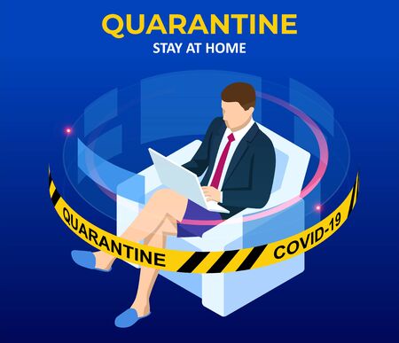 Isometric work from home. Coronavirus - staying and working at home.のイラスト素材