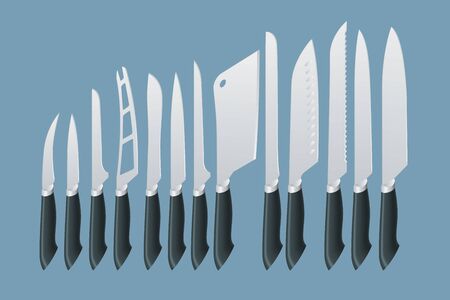 Isometric Knives butcher meat knife set.のイラスト素材