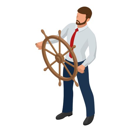 Isometric businessman isolated on write. Creating an office worker character, cartoon people. Business people. Leader at the helmのイラスト素材