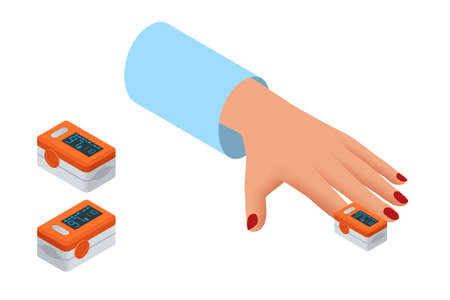 Isometric Portable Pulse Oximetry, Pulse Oximeter Fingertip. Pulse oximetry is a noninvasive method for monitoring a person's oxygen saturationのイラスト素材