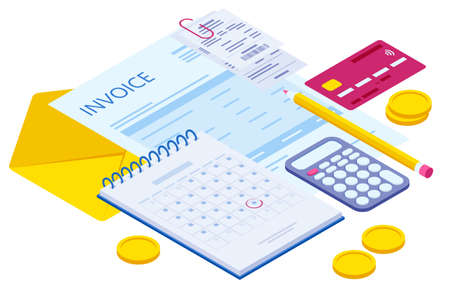 Isometric pay bills online concept. Modern technology and online transaction. Online Card Payment. Money transferのイラスト素材