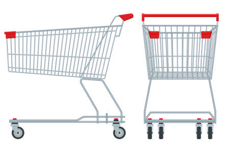 Shopping cart isolated on white background. Shopping trolley side and front view.のイラスト素材