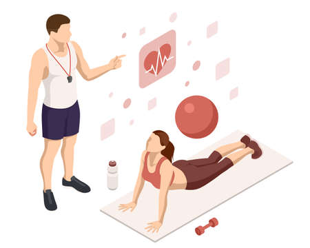 Isometric Woman doing fitness and yoga exercises. Online fitness and training concept.のイラスト素材
