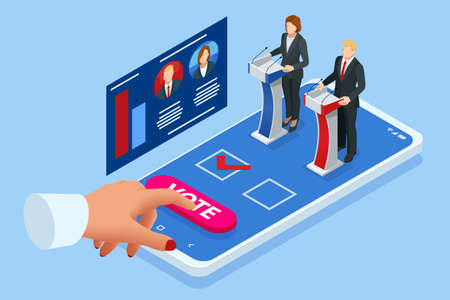 Isometric Online Voting and Election Concept. E-voting, Election Internet System. Smartphone with Vote on Screen.のイラスト素材