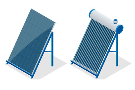 Isometric Home Solar Energy Equipment Isometric Icon. Renewable Energy Sources. Backup Power Energy Storage System isolated on white background.のイラスト素材