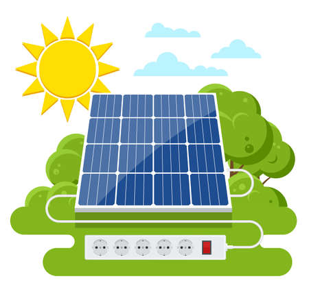 Solar panel. Renewable energy sources. Backup power energy storage system.のイラスト素材