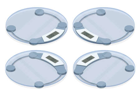 Isometric Bathroom Scales on white background, top view. Weight loss, healthy lifestyles, diet, proper nutrition.のイラスト素材