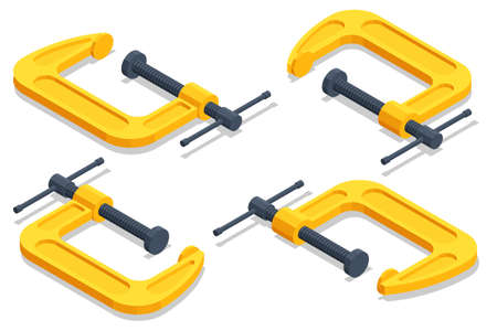 Isometric Clamp Tool or c-clamp isolated on white background.のイラスト素材