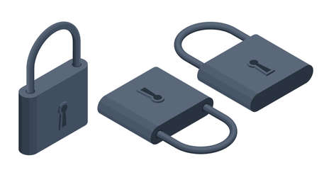 Isometric Locked Black Padlock on the white background.のイラスト素材