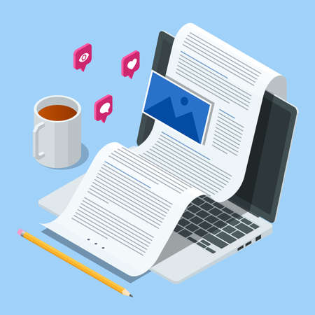 Isometric Video Blogger Recording Video With Camera. Journalist. Tutorial Blogger, Blog Online, Web...