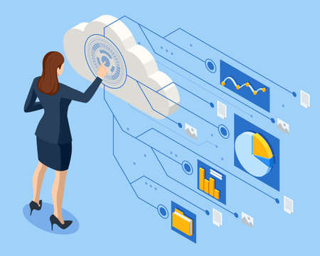 Isometric business analysis, Internet of things IoT, cloud network, research, strategy statistic,...