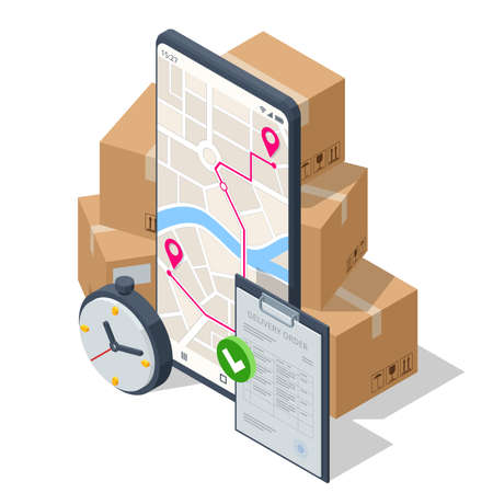 Isometric Logistics and Delivery concept. Delivery home and office. City logistics.のイラスト素材