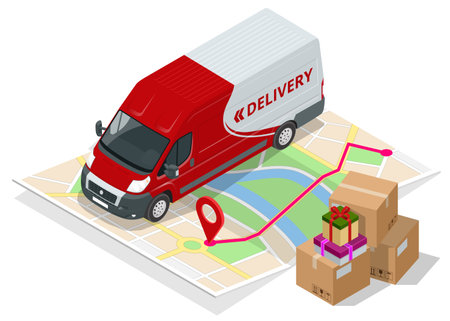 Isometric Logistics and Delivery concept. Delivery home and office. City logistics.のイラスト素材