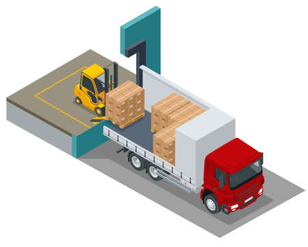 Isometric Logistics and Delivery concept. Delivery home and office. Logistics, Warehouse, Freight, Cargo Transportation. Storage of goodsのイラスト素材
