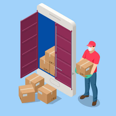 Isometric Logistics and Delivery concept. Delivery home and office. City logistics. Warehouse,...