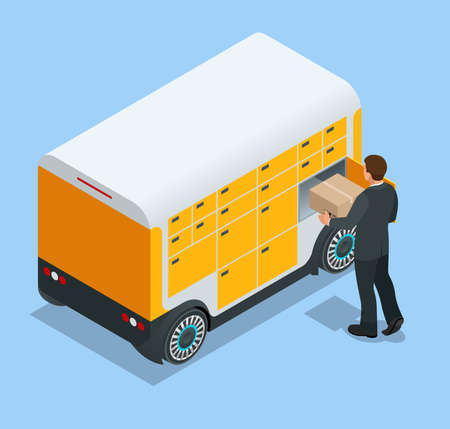 Isometric pack station. The chain of autonomous postal points for self-receipt and sending of postal parcels. This service provides an alternative to home delivery for online purchases.のイラスト素材