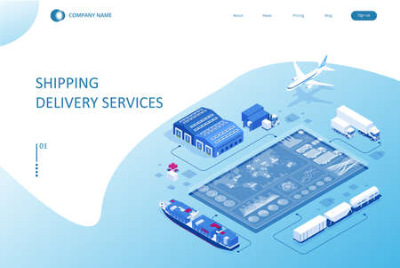 Isometric Logistics and Delivery concept. Delivery home and office. City logistics. Smart technology concept with global logistics partnershipのイラスト素材