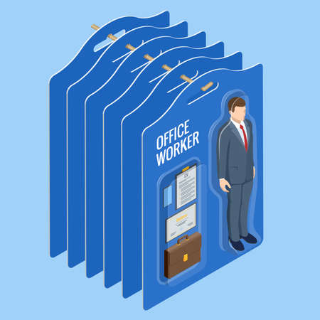 Isometric hiring and recruitment concept for web page, banner, presentation. Outsource Office workers. Job interview, recruitment agencyのイラスト素材