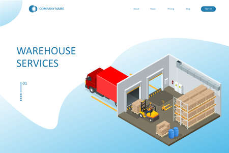 Isometric Logistics and Warehouse. Modern Warehouse Storage. Logistic Delivery Service Conceptのイラスト素材