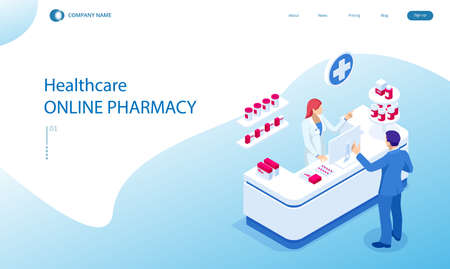 Online pharmacy and medicine with a medical app. Buying medicines online. Mobile service or app for purchasing medicines in online pharmacy drugstore.のイラスト素材