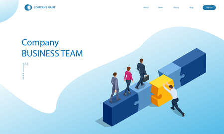 Isometric Teamwork with Puzzle, Teamwork, Cooperation, Partnership Concept. Collaboration, Unity as Jigsaw. Solution and Success.のイラスト素材