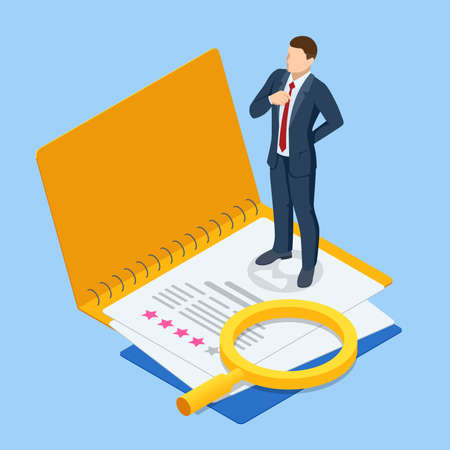 Isometric hiring and recruitment concept. HR job seeking. Online job search, human resource concept. Infographics of Business data visualization. Job interview, recruitment agencyのイラスト素材