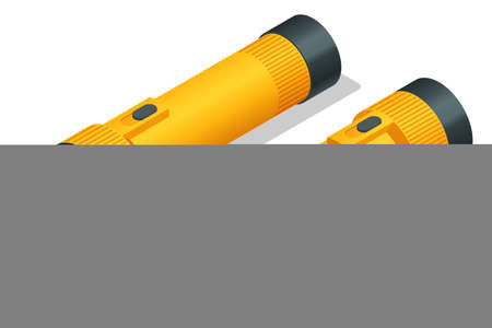 Isometric yellow plastic torch flashlight isolated on white background. Light source for individual use.のイラスト素材
