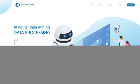 AI digital data mining, Data processing. Maintenance engineer working with digital display. Robot programming. Expert team for Data Analysis, Business Statisticのイラスト素材