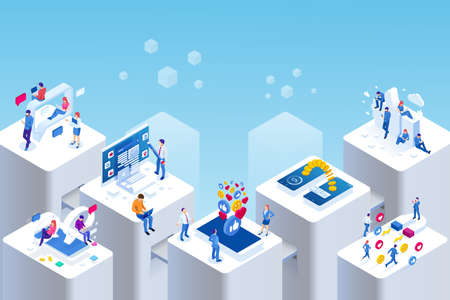 Isometric Social Network. Online Messaging Service. Online World. Internet Communication.