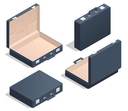 Isometric briefcase icons set on white background. Diplomat, for office, for laptop.のイラスト素材
