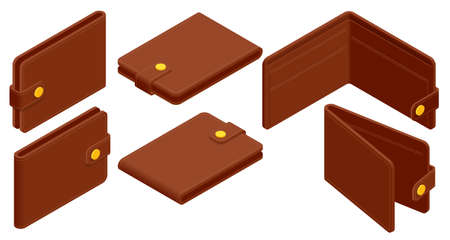Isometric Leather wallet isolated on white background. Icons of mens wallet.のイラスト素材
