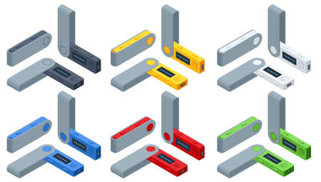 Isometric USB flash drives are hardware wallets. Personal Bitcoin wallet for cryptocurrency, keeps...