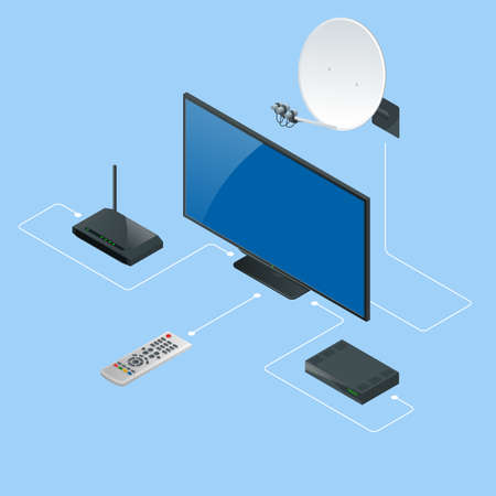 Isometric antenna, satellite antenna TV router, TV. Loading stream TVのイラスト素材