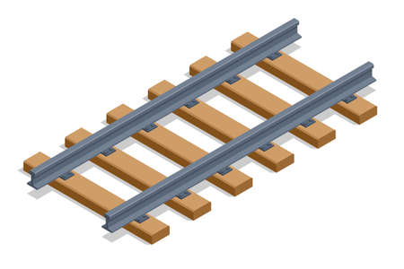 Isometric black railroad rails and sleepers isolated on white background. Railway iconのイラスト素材