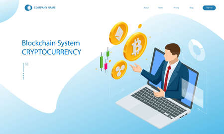 Isometric invest in digital money, increase income, profit. Digital Wallet technology for cryptocurrency ethereum, bitcoin. Digital wallet application on mobileのイラスト素材