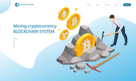 Isometric Cryptomining farm concept. Cryptocurrency Mining Equipment. Mining cryptocurrency Coin...