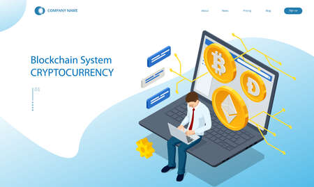 Isometric invest in digital money, increase income, profit. Digital Wallet technology for cryptocurrency ethereum, bitcoin. Digital wallet application on mobileのイラスト素材